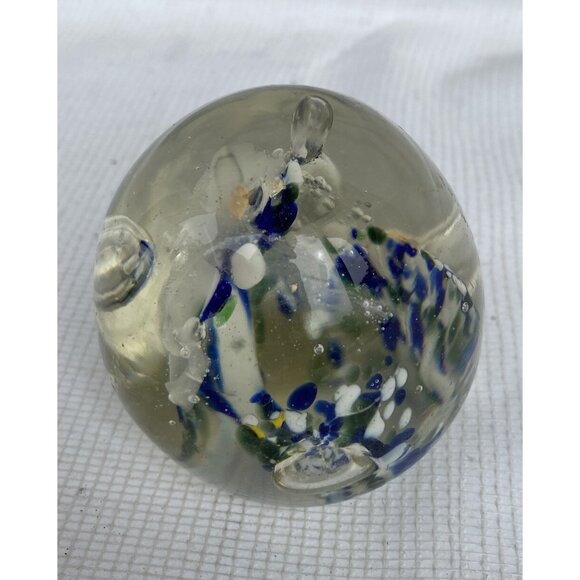 Vintage Small Swedish Incalmo Art Glass Paperweight Clear/Blue 2” (5.8 cm) - Picture 2 of 11